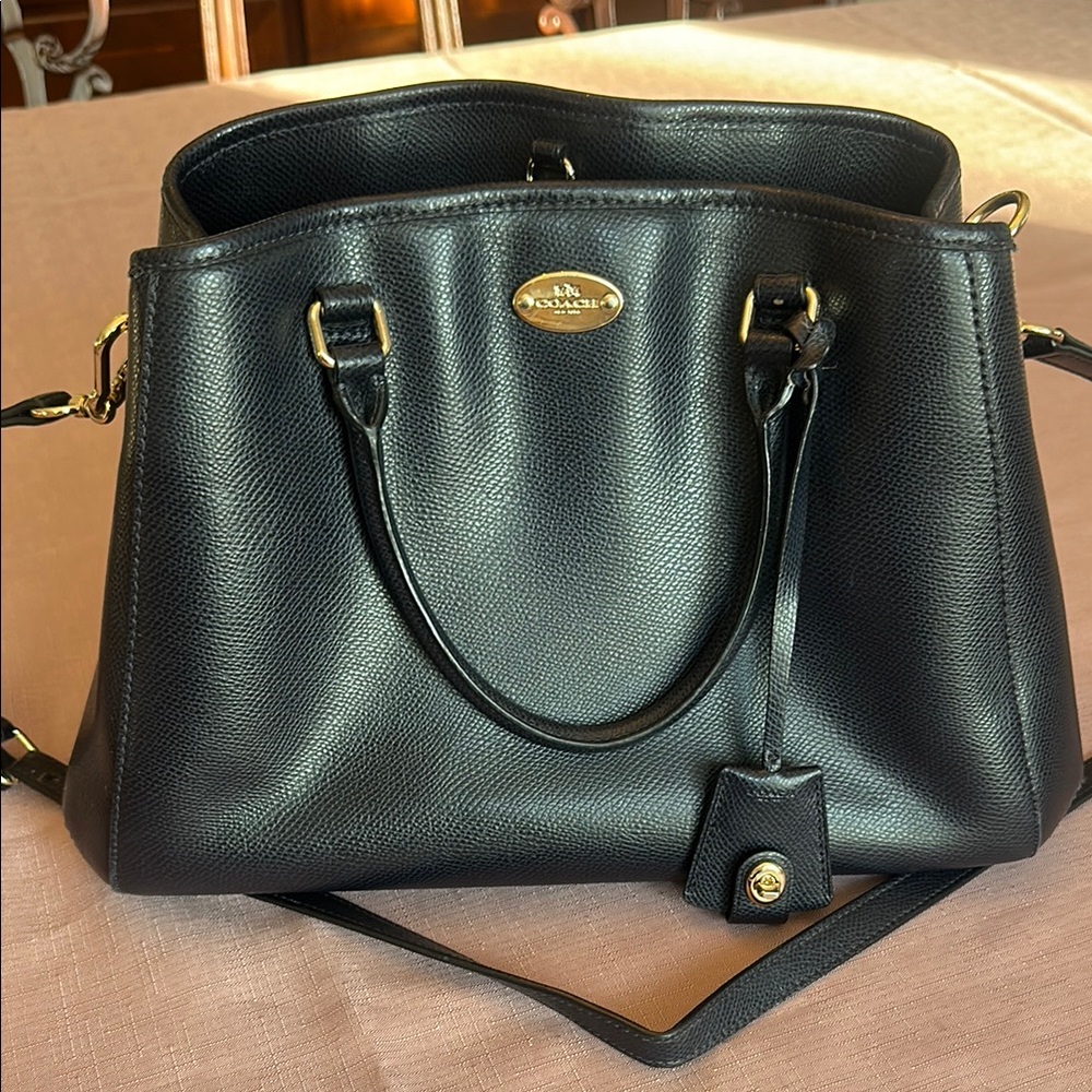 Coach Navy Pebble Leather Shoulder Bag with Gold Hardware